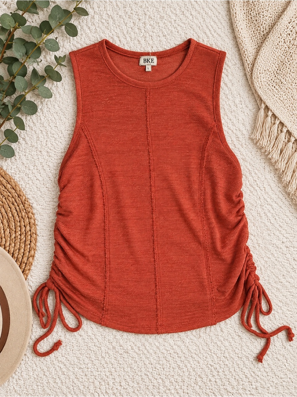 BKE Rust Orange Ruched Side Tank Top